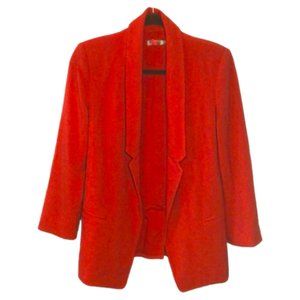 Red Notched Lapel Open Front Blazer - Size S